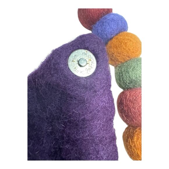 RISING TIDE Purple Hand Stitch Round Wool Felt Ball Bag Boho Artsy Hippie Nepal - Picture 7 of 14